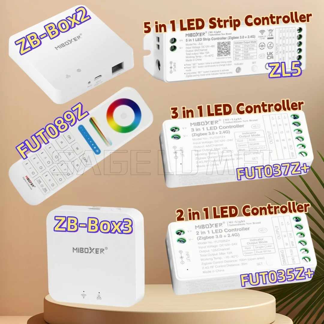 NEUER Miboxer Zigbee 3.0 + 2,4 GHz ZL5 5-in-1-LED-Streifen-Controller FUT035Z + 2 in 1/3 in 1 LED-Controller FUT037Z + FUT089Z ZB-Box2 15 A Image