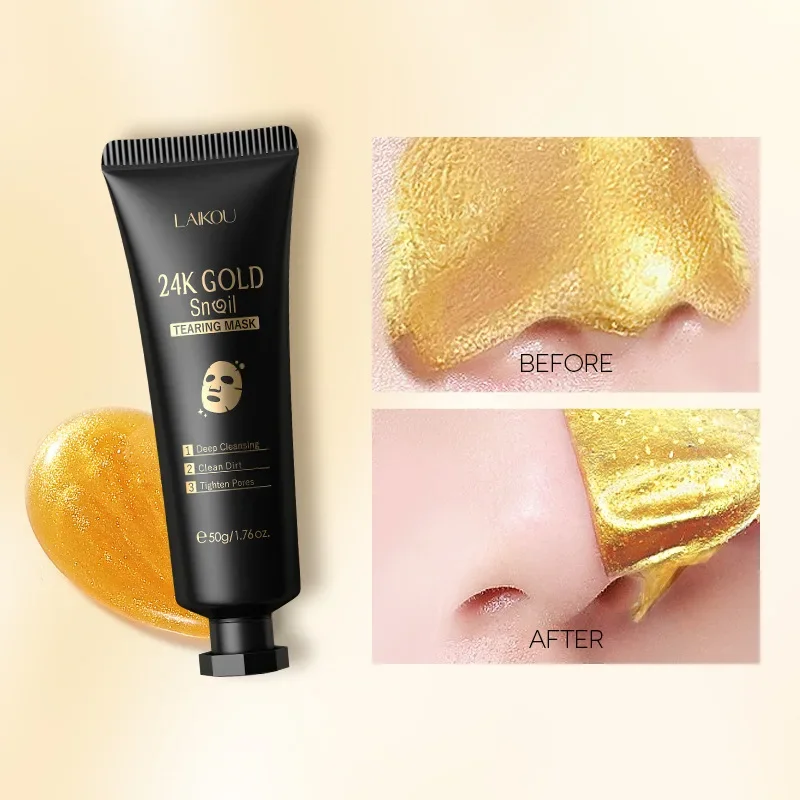 Laikou 24K Gold Schnecken-Peel-Off-Maske Kraftvoller Porenreiniger Mitesser- & Schmutzentferner Entgiftende Gesichtspflege für strahlende Haut 50g