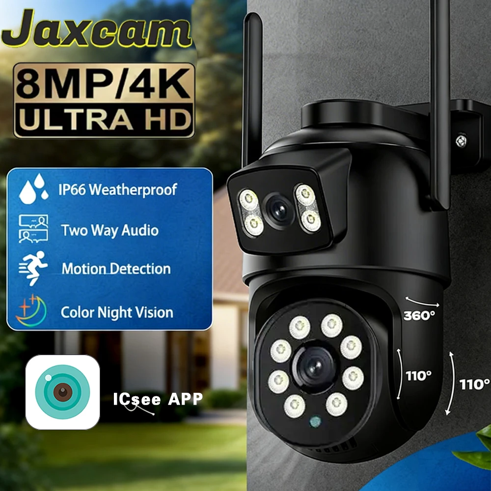 8MP 4K Dual Lens PTZ IP-Kamera für den Außenbereich, HD Dual Screen WiFi-Überwachungskamera, automatische Verfolgung, kabellose CCTV-Kamera iCsee Image