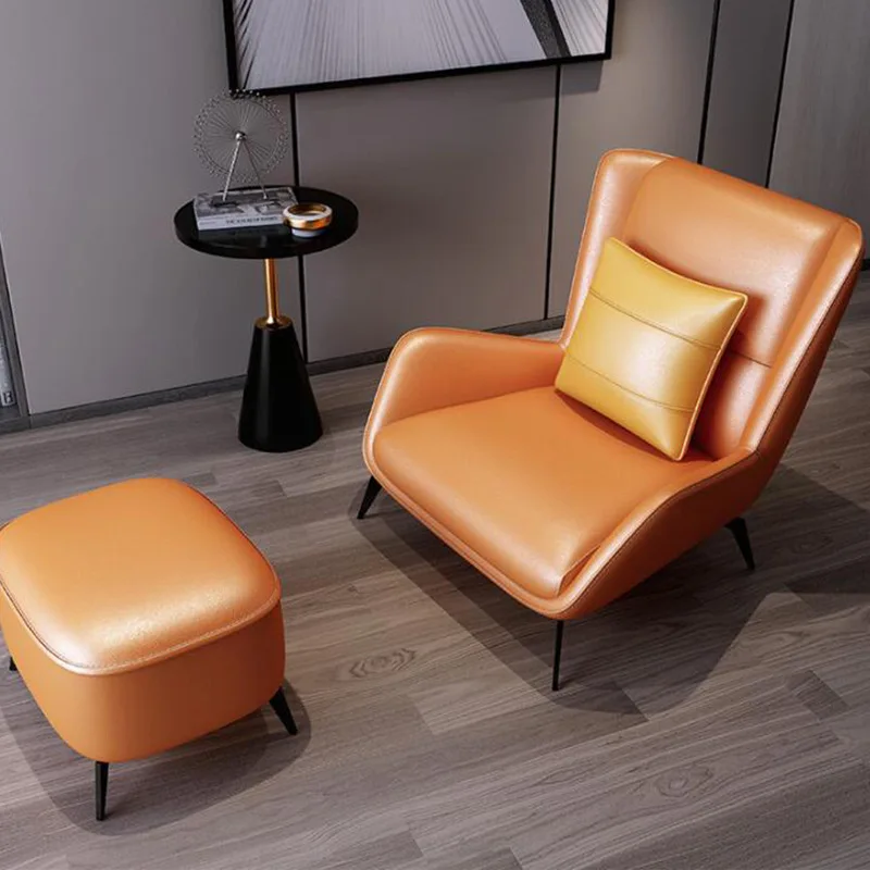 Italienischer Stil Einzel-Ledersessel mit Fußhocker Wohnzimmer-Sofa-Stuhl Image