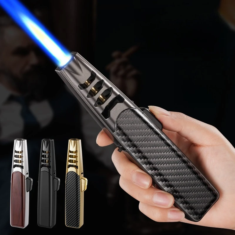 1300 ° High Power Schweißen Pistole Winddicht Turbine Butan Gas Feuerzeug Sicherheit Lock Schalter Outdoor BBQ Küche Zigarre Feuerzeuge Rauchen Image