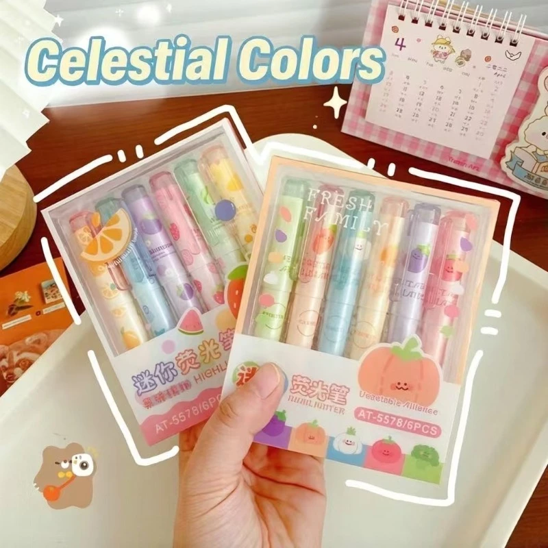Geschenk-Set: Obst- und Gemüse-Mini-Textmarker, Mädchenherz-Design, in Box, Hochwertige Schreibwaren für Schüler, Farbmarker, Kawaii Schreibwaren Image