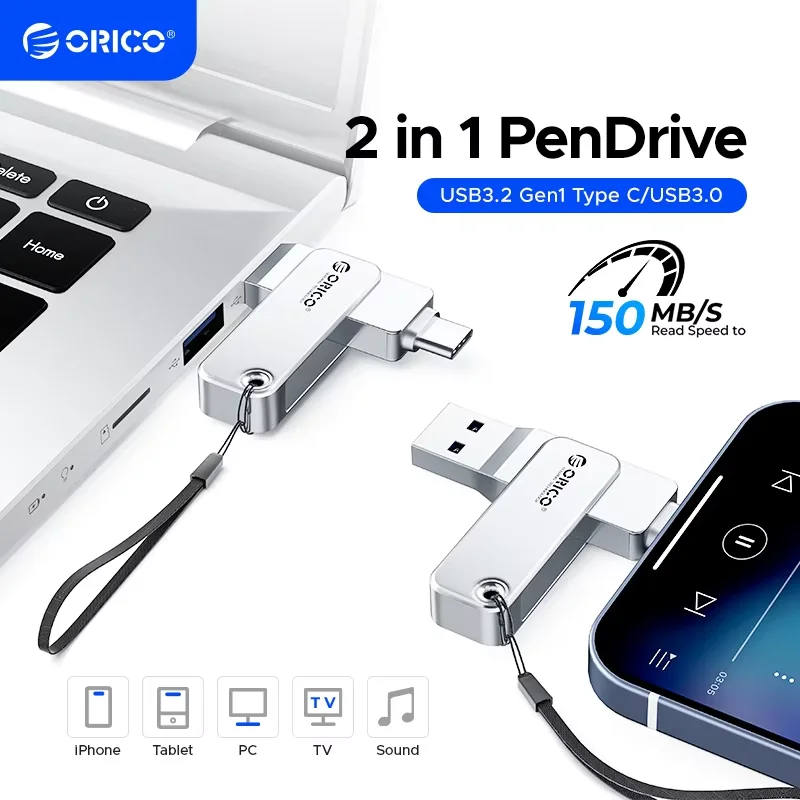 ORICO 128 GB USB-C-Flash-Laufwerk Dual USB 3.2 Flash-Laufwerk Typ C + USB A Tragbares Typ-C-Flash-Laufwerk 2-in-1 USB-C-Daumenlaufwerk Image
