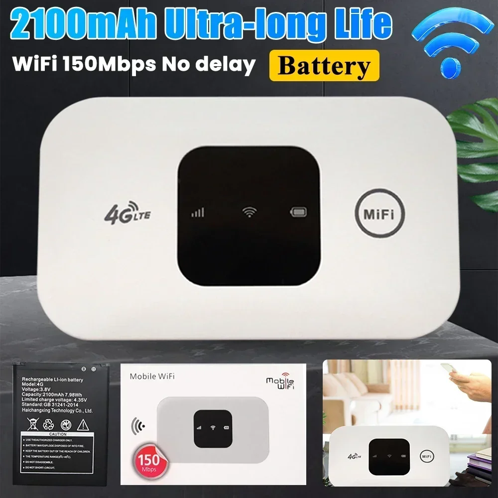 4G LTE Router Kabelloser WLAN-Hotspot 2100mAh Mobiler Hotspot mit SIM-Kartensteckplatz Pocket WIFI 150Mbps für Outdoor, Zuhause, Büro, Reisen Image