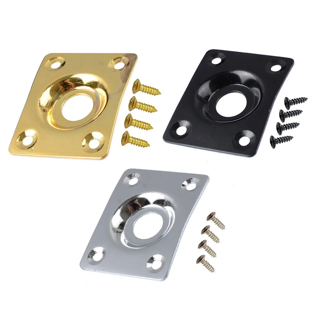 1 Stück rechteckige Platte für E-Gitarre im Les Paul-Tele-Stil, Metall-Chrom-Schwarz-Gold-Finish-Platte mit 4 Stück Schrauben, 36,8 x 28,8 mm
