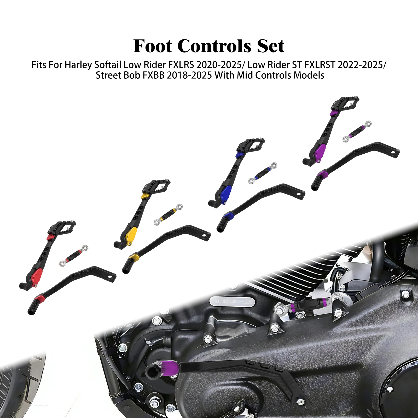 Motorrad Fußsteuerung Set Bremsarm Hebel Gestänge Stange Pedal Kit Für Harley Softail Low Rider 20-25 FXLRST Street Bob 2018-25