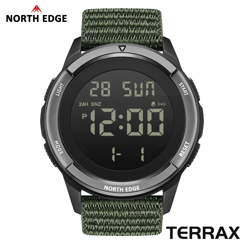 NORTH EDGE NEUE TERRAX Herren-Digital-Militäruhren, Outdoor-Sport, Schwimmen, wasserdicht, 50 m Stoppuhr, Countdown-Uhr für Herren Image