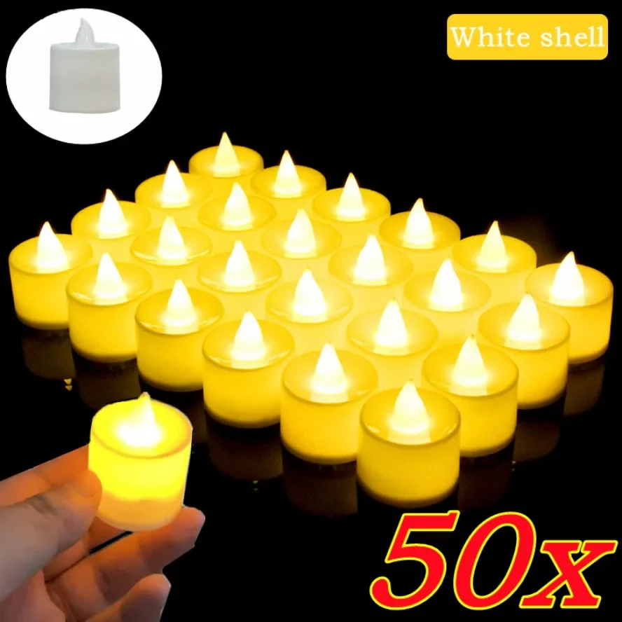 50/24 Stück LED-Simulationskerzen mit Schalter, Batteriebetriebene Teelichter, Flammenlose Kerzen für Hochzeit, Heim, Weihnachtsdekoration, Warmes Licht Image
