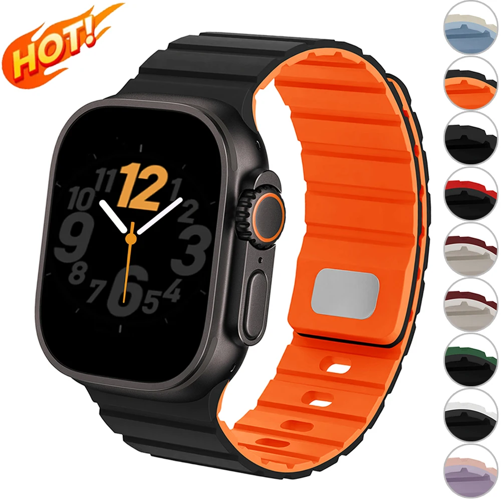 Sport-Silikonarmband für Apple Watch Ultra 3/2 49mm 41 40 42 44 45mm Zweifarbiges Magnetband für iWatch S11 10 46mm 9 8 7 6 SE3 Image