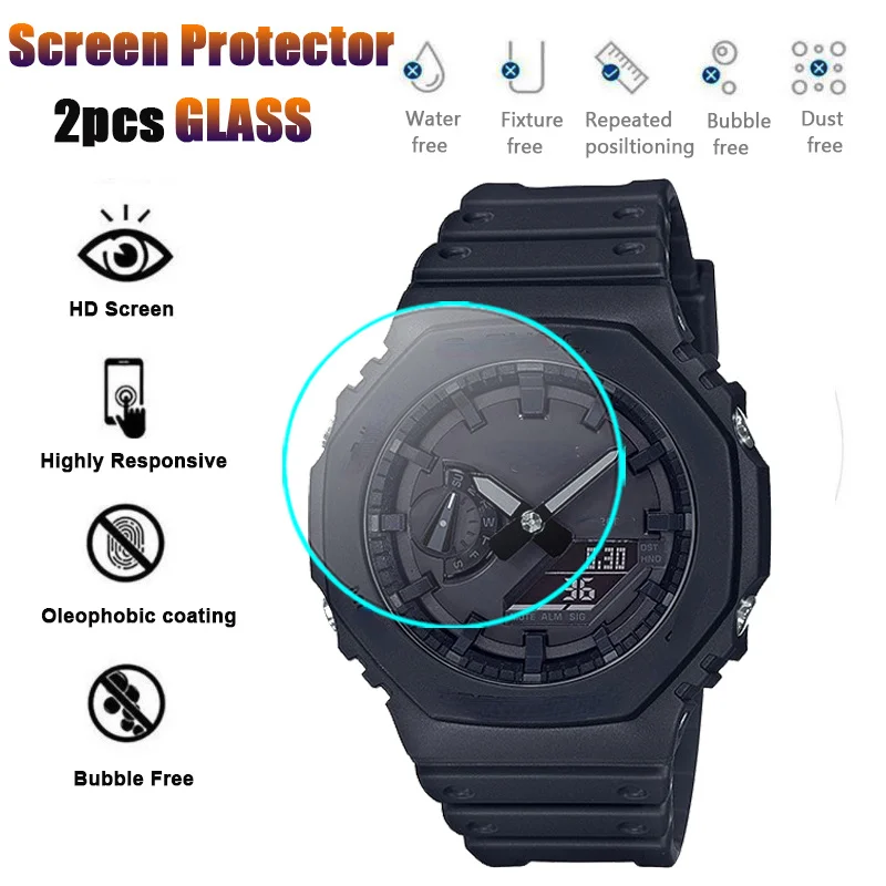2 Stück 9H gehärtetes Glas für Casio G Shock GA-2100 GA-2000 GA-2110 GM-2100 GMA-S2100 GA-2200 GA-B2100 GMA-S2100 Displayschutzfolie Image