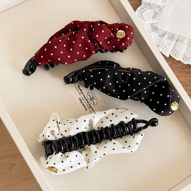 1/2/3 Stück Elegante große Bananenhaarspange für Damen, schwarz-weiß gepunktete Haarspange im Haifisch-Design, modische Haarspange für Mädchen, Pferdeschwanz-Haarspange, Haar-Accessoire