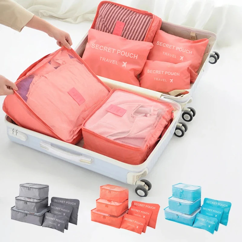 6 Teile/satz Rosa/Blau/Grau Reise Lagerung Tasche Große Kapazität Wasserdichte Gepäck Kleidung Unterwäsche Lagerung Tasche Tasche mit Reißverschluss