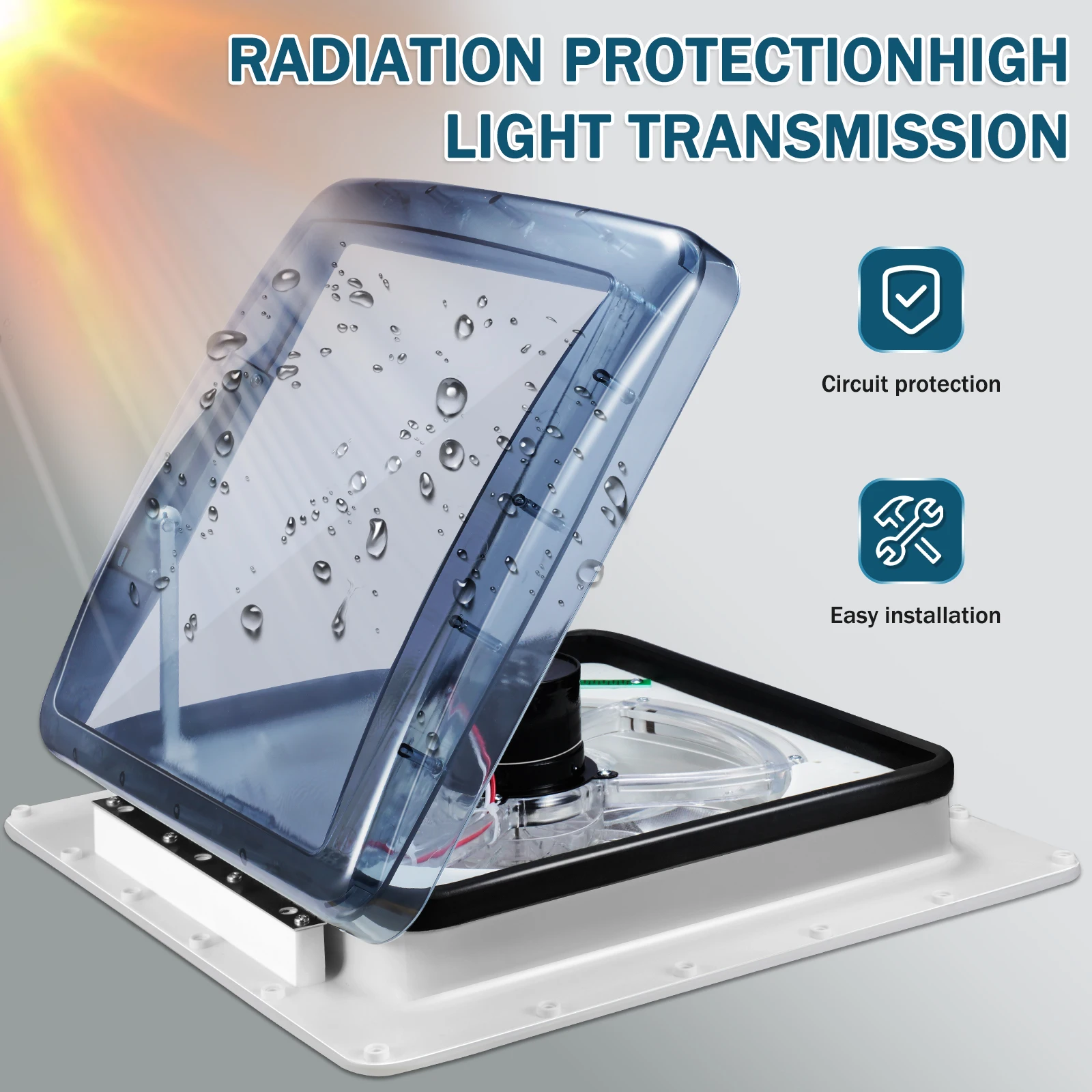 3/10 Geschwindigkeit RV Dachentlüftungsventilator Reversibler Abluftventilator mit Regensensor, Temperaturüberwachung RV Luftbelüftung Deckenventilator 12V Image