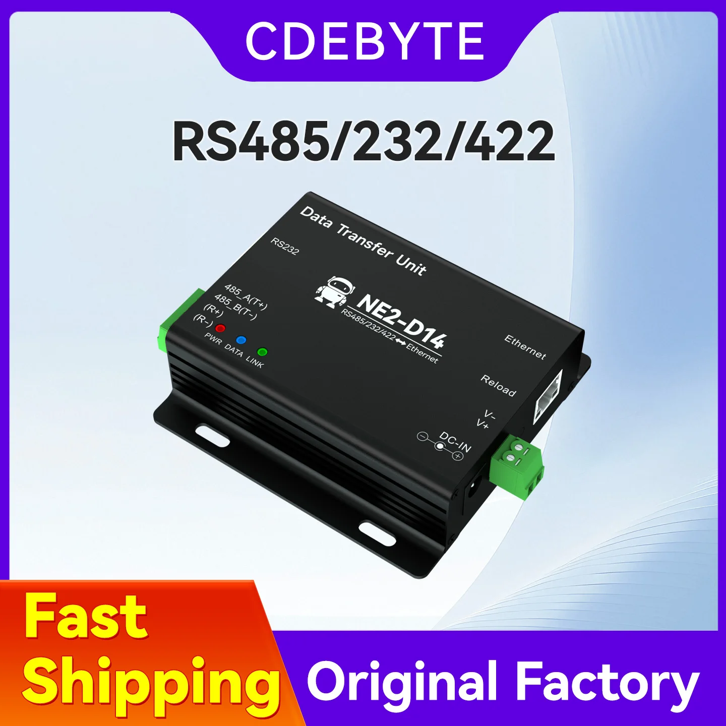 RS485/RS232/RS422 zu Ethernet Serial Server Modbus TCP zu RTU MQTT Zwei-Wege-Sockel Link CDEBYTE NE2 Serie DC8-28V AT Command Image