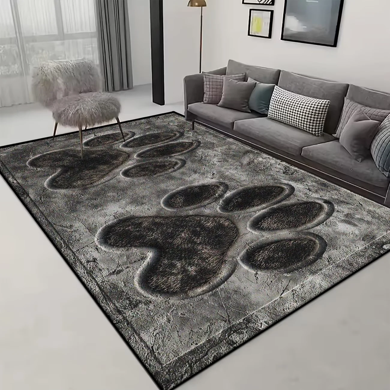3D Visueller Tierpfoten-Teppich, Einzigartiger Monster-Fußabdruck Bodenmatte, 2D Flach Bedruckter Rutschfester Waschbarer Teppich für Zuhause Image