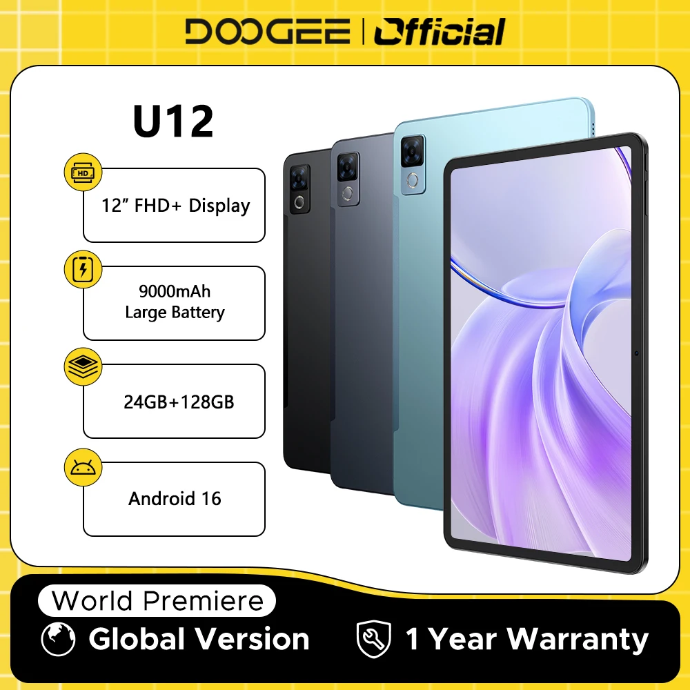 Globale Version DOOGEE U12 Tablet PC Android 16 Gemini AI 12'' FHD+ Bildschirm 24 GB RAM 128 GB 9000 mAh Großer Akku Smart Pad Image