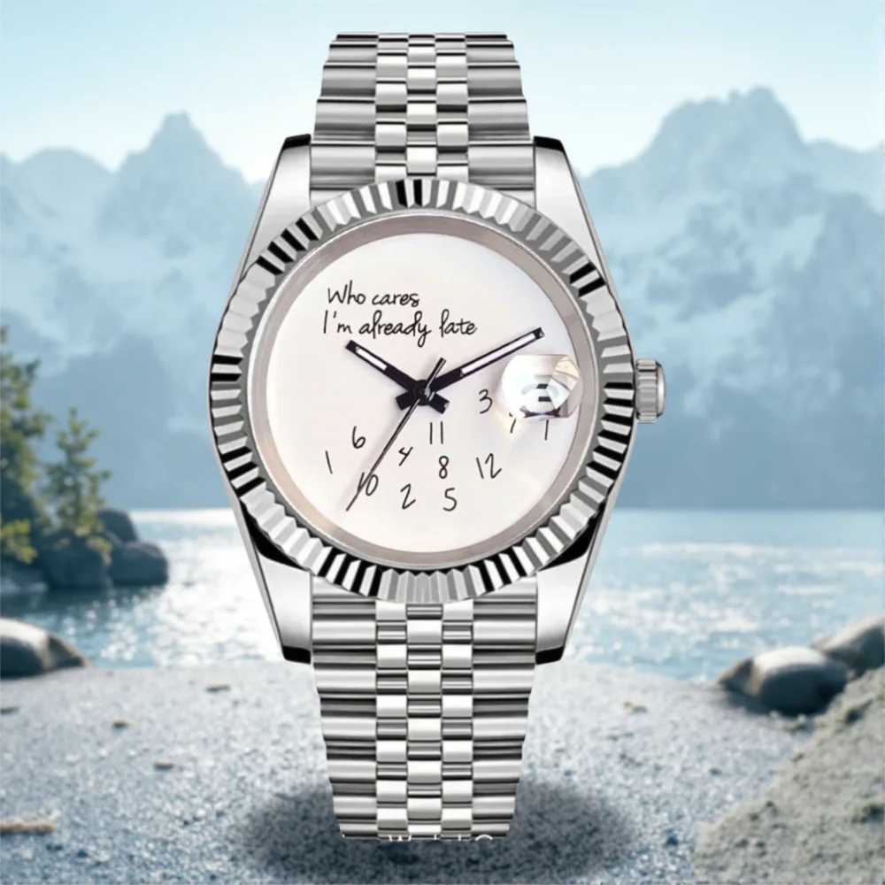 "Who Cares I'm Already Late" Weiß Schwarz MIYOTA8215 PT5000 Saphirglas 10ATM Wasserdicht NH35A Automatische Herrenuhr 36mm 39mm Image