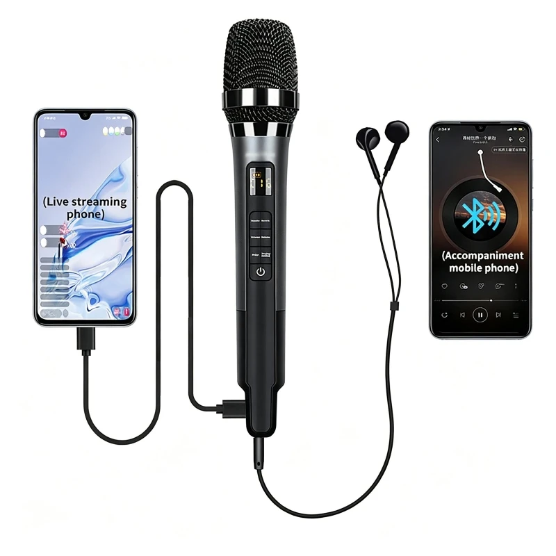Handmikrofon mit Soundkarte Effekte All-in-One Geräuschunterdrückendes Mikrofon Reverb Handy-Anschluss für Ausrüstung Live-Übertragung