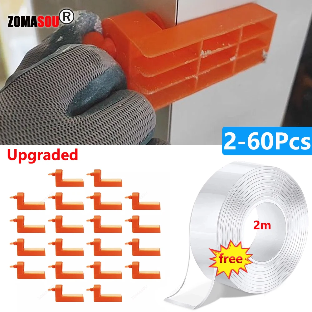 2–60 Stück männlicher Winkel, Fliesen-Nivelliersystem, Clips, Abstandshalter mit Klebeband für Boden, Wand, Keramik, Befestigung, Verlegung, Bauwerkzeuge, Gebäude Image