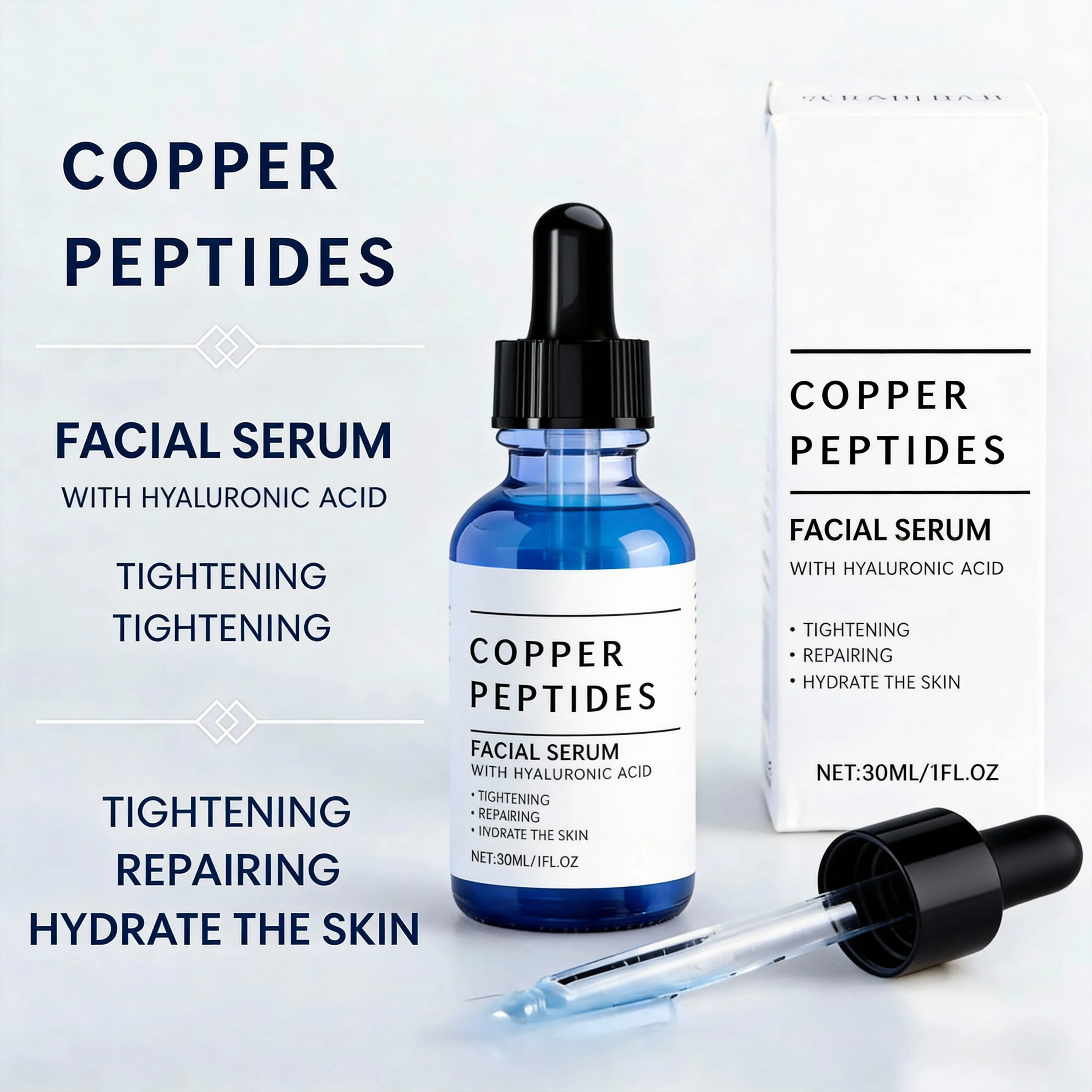 Kupfer-Titan-Essenz Hyaluronsäure-Serum für empfindliche, trockene Haut, feuchtigkeitsspendend, aufhellend, beruhigend, Gesichtspflege-Essenz Image