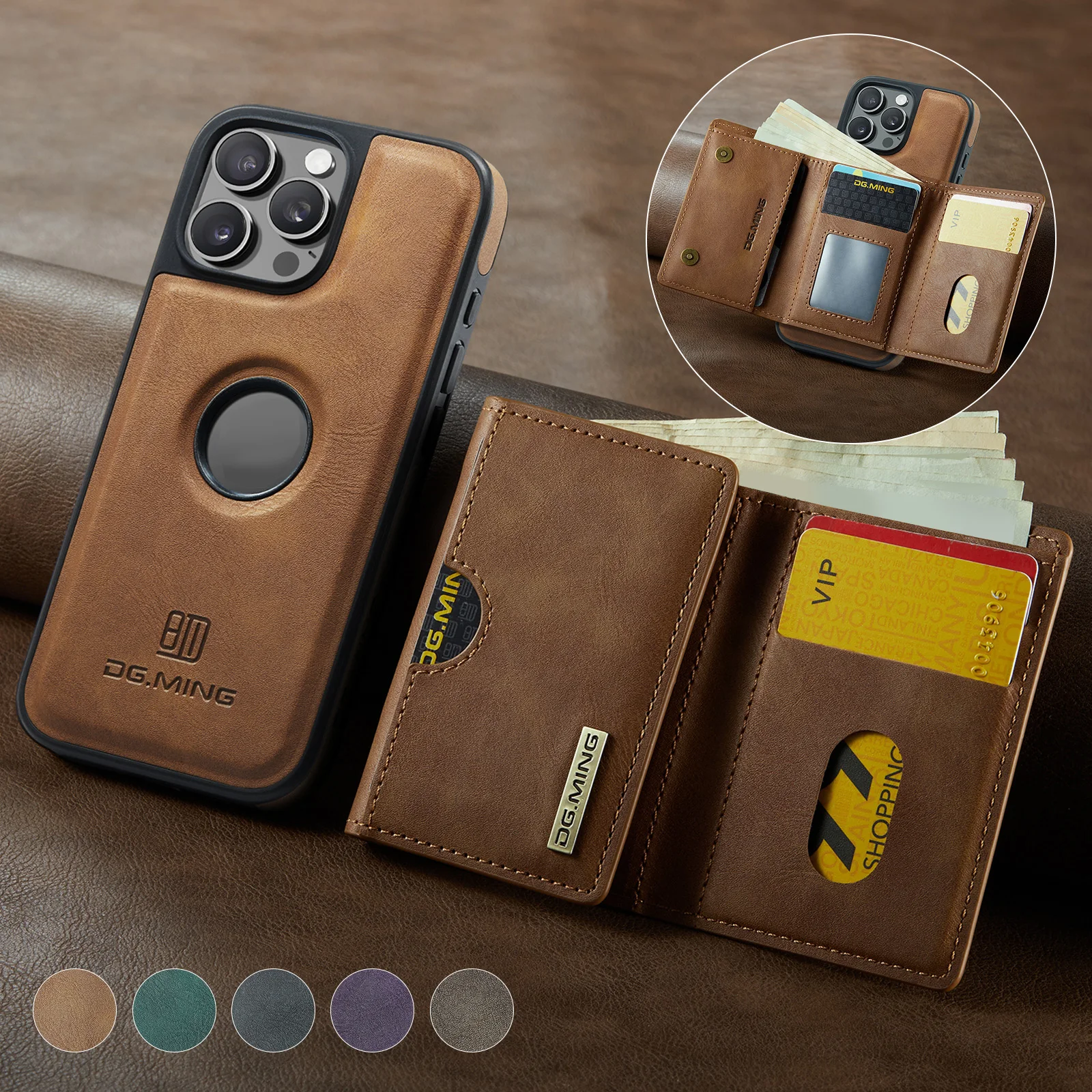 2-in-1 abnehmbare magnetische Brieftaschenhülle für iPhone 17 Air 16 Pro Max 16E 15 Plus 14 13 12 11 Dreifach gefaltete Tasche RFID-Kartensteckplatz-Abdeckung Image