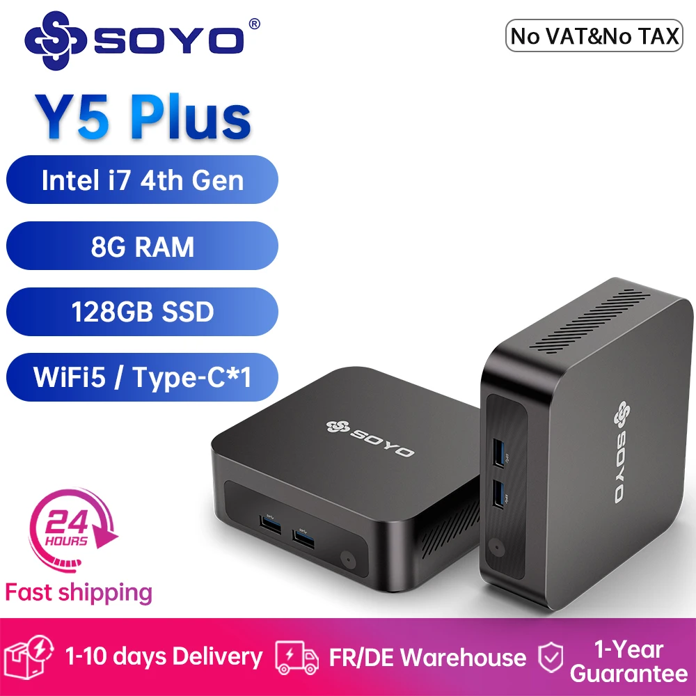 SOYO Y5 Plus Mini-PC mit Intel Core i7 4. Generation CPU, Win11Pro, 8GB RAM, 128GB M.2 SSD, unterstützt zwei 4K-Displays, Typ-C, für Büro und Business. Image