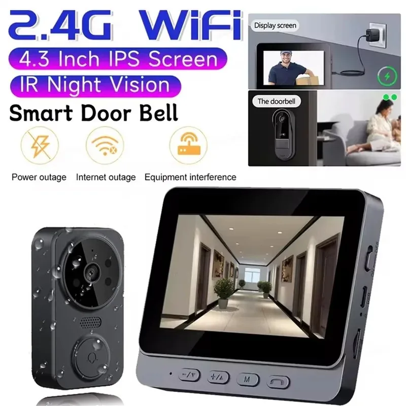 Campanello Video Smart FHD Wireless 1080P con Visione Notturna, WiFi 2.4G, Rilevamento Movimento, Audio Bidirezionale e Servizio Cloud