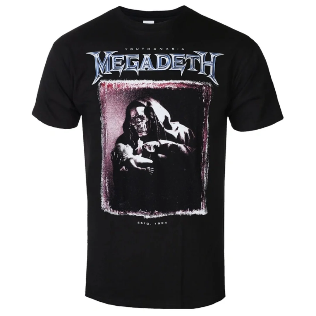 Megadeth - Youthanasia The Reckoning Day Patterns Sommer-T-Shirt für Männer und Frauen, Baumwoll-T-Shirt, lässiges Street-Classic-Band-T-Shirt Image