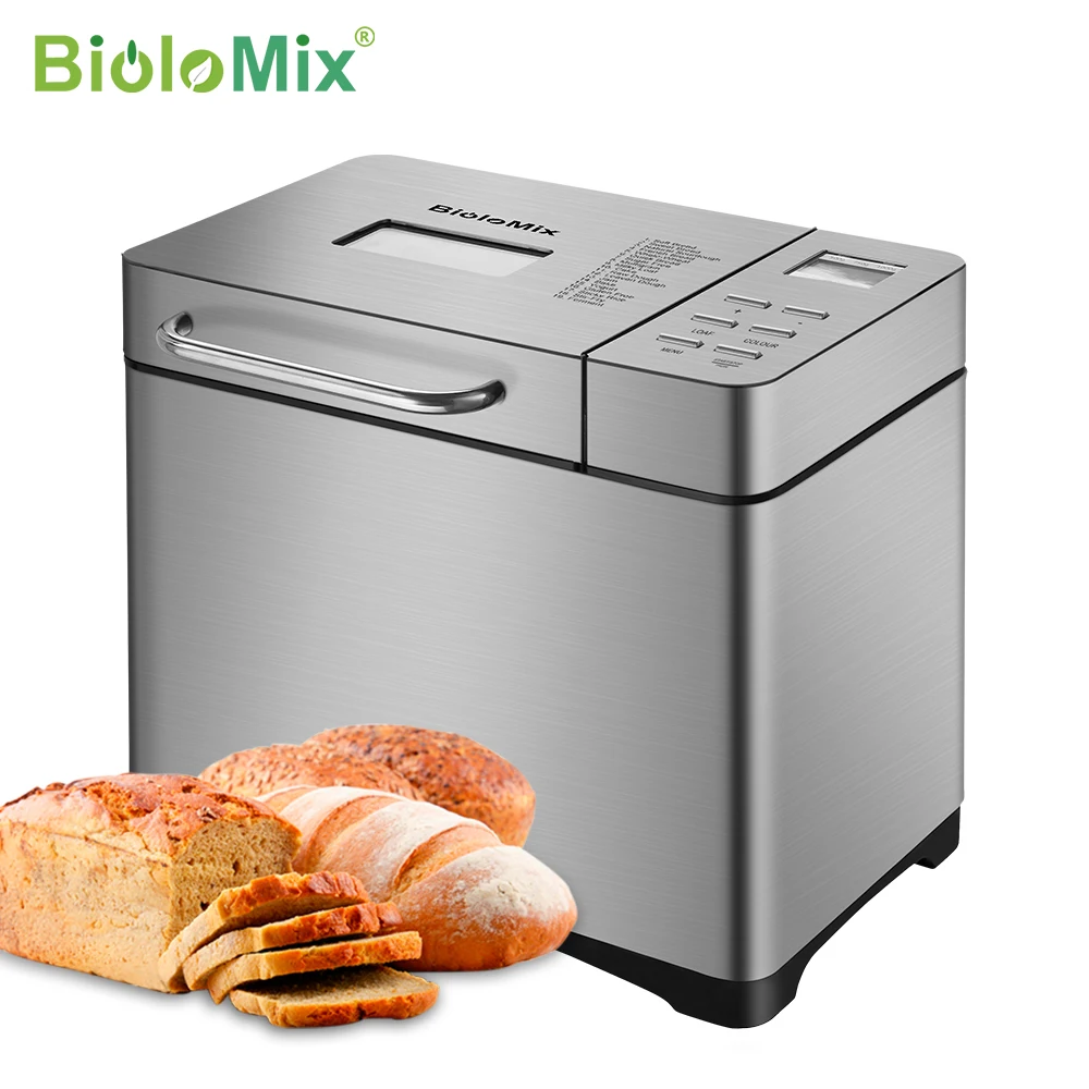 Biolomix 1 kg 19-in-1-Edelstahl-Brotbackautomat, automatisch, 650 W, programmierbar, mit Obst-Nuss-Spender, Küchengerät Image