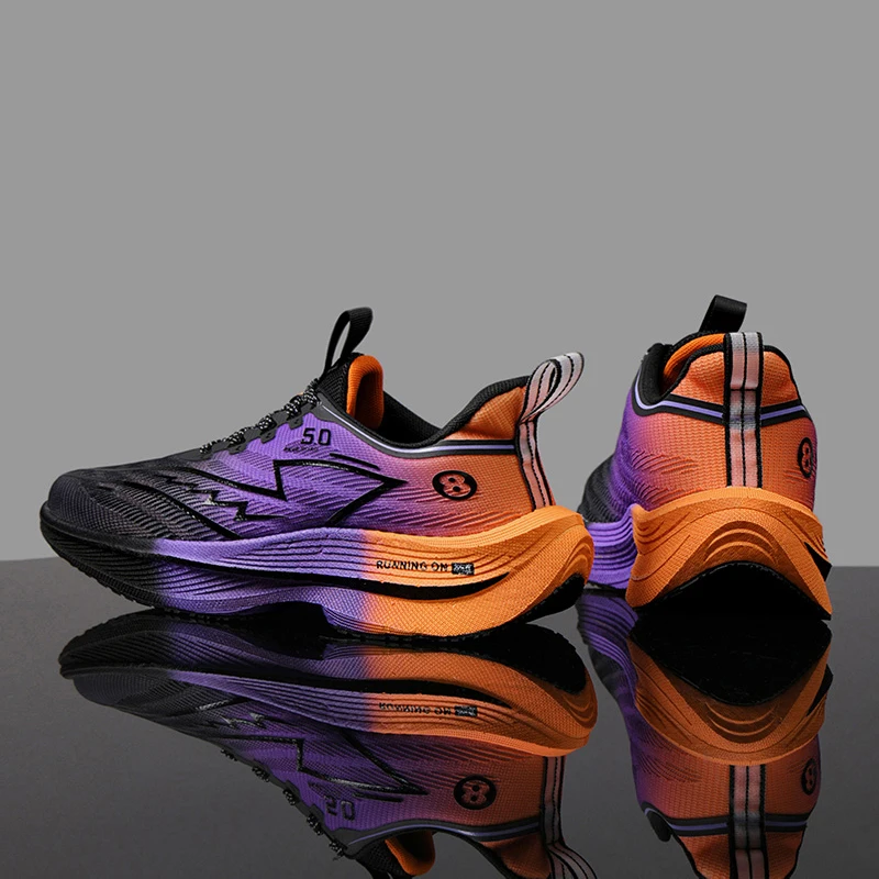 Herrenschuhe Carbon Plate Dämpfung Straßenlaufschuhe Modische bedruckte Schnür-Tennisschuhe Rutschfeste atmungsaktive Sportschuhe