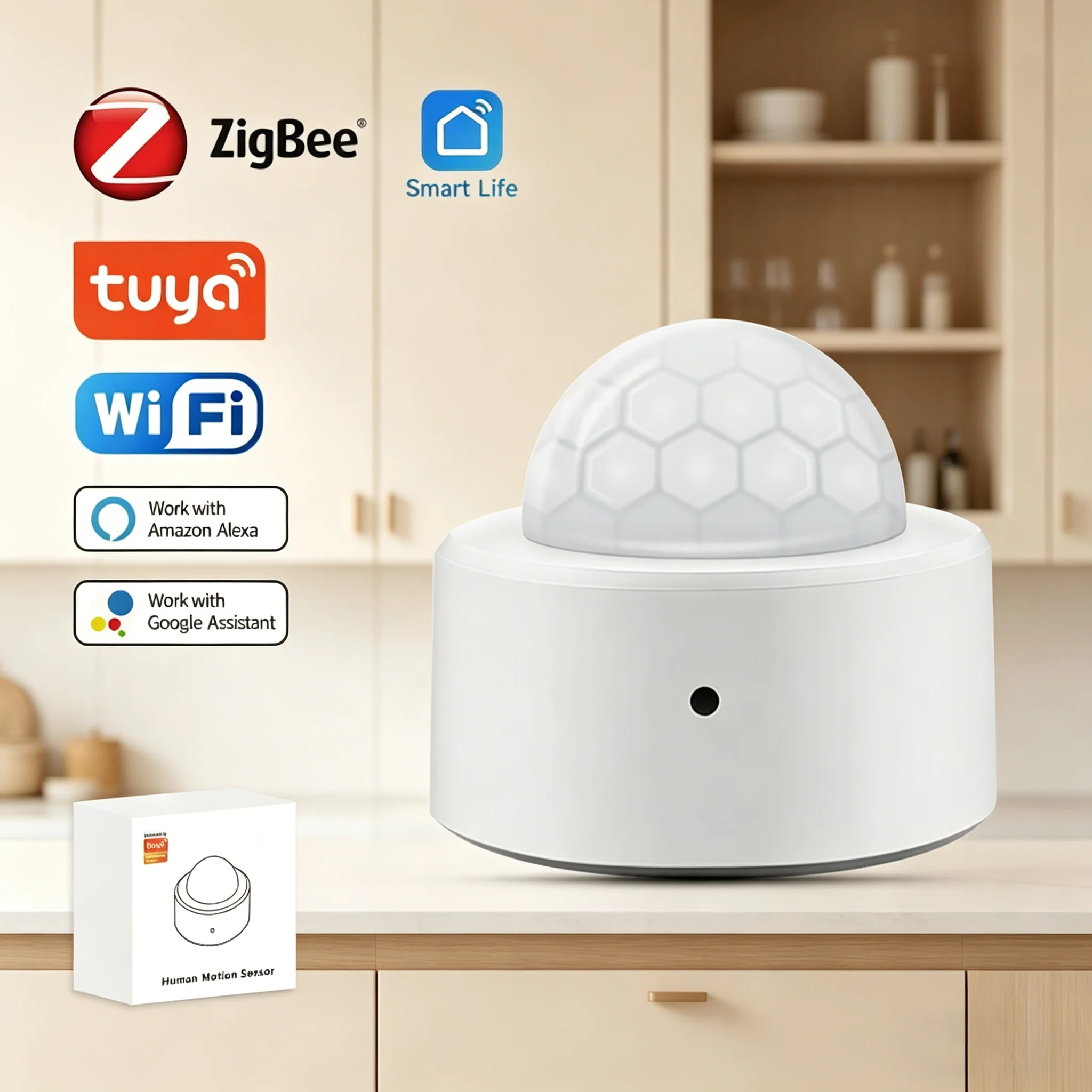 Tuya Zigbee PIR-Bewegungssensor, menschlicher Infrarot-Detektor, Smart-Home-Sicherheitsalarm, Sprachsteuerung über Alexa, Google Smart Life App Image