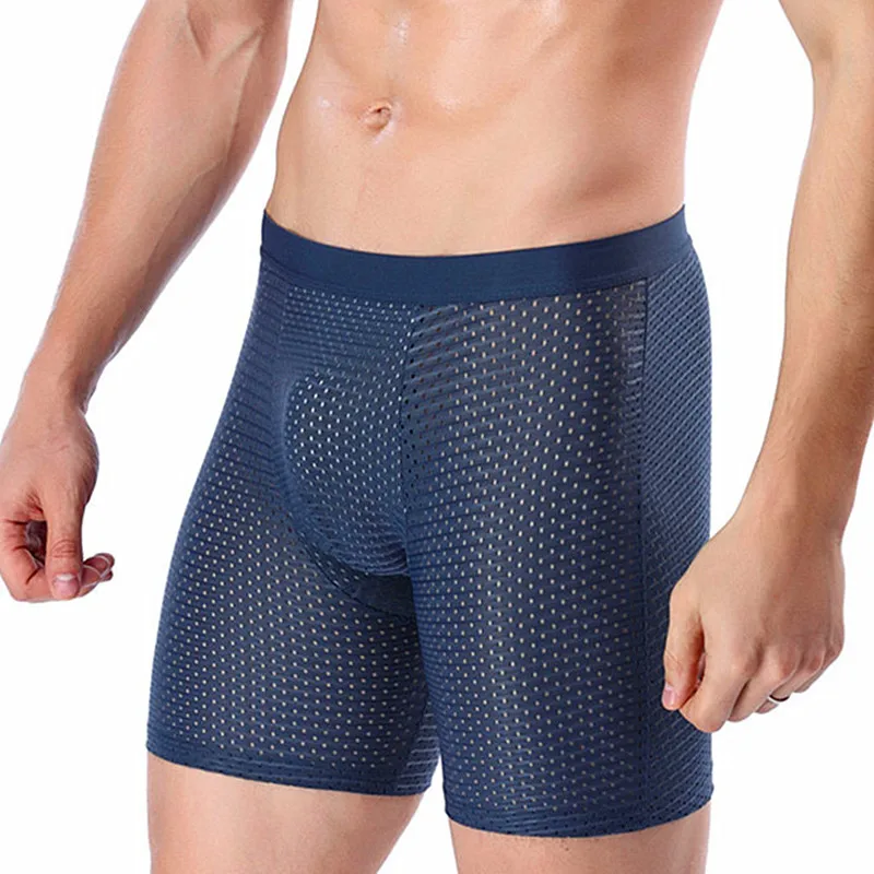 Boxer Slip Uomo Pantaloncini di seta di ghiaccio Mutande Uomo Mutandine di rete da uomo di grandi dimensioni Boxer lungo traspirante per uomo Intimo