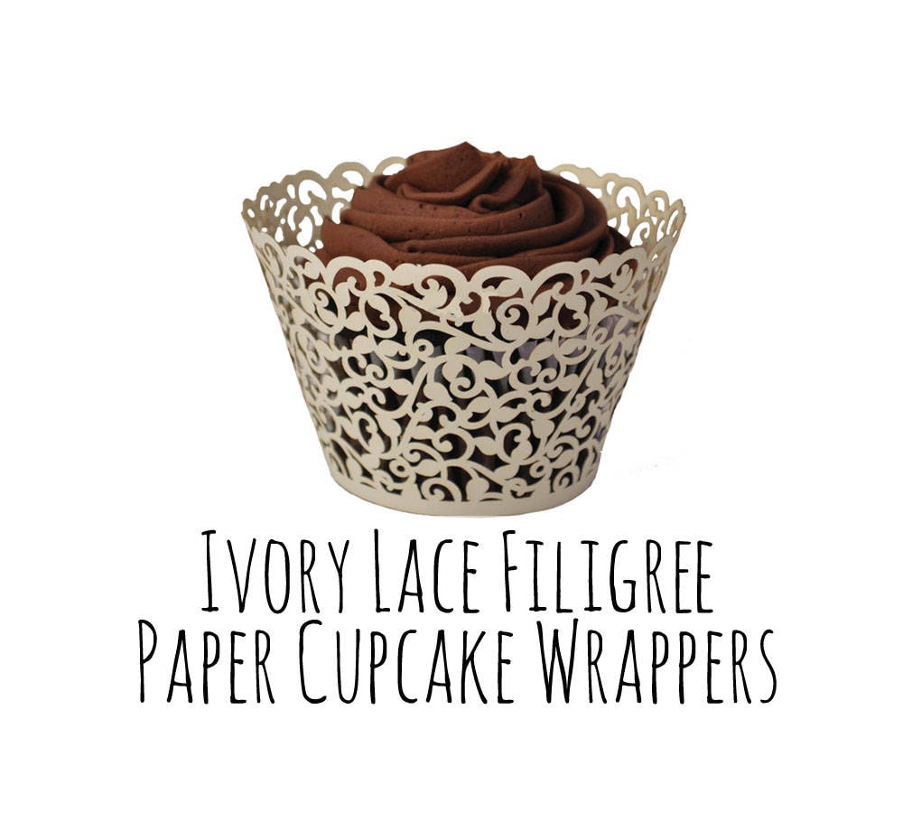 Involucri per cupcake con ritaglio in pizzo avorio, involucri per cupcake in filigrana di foglia di vite, fodere per cupcake, involucri per cupcake ta
