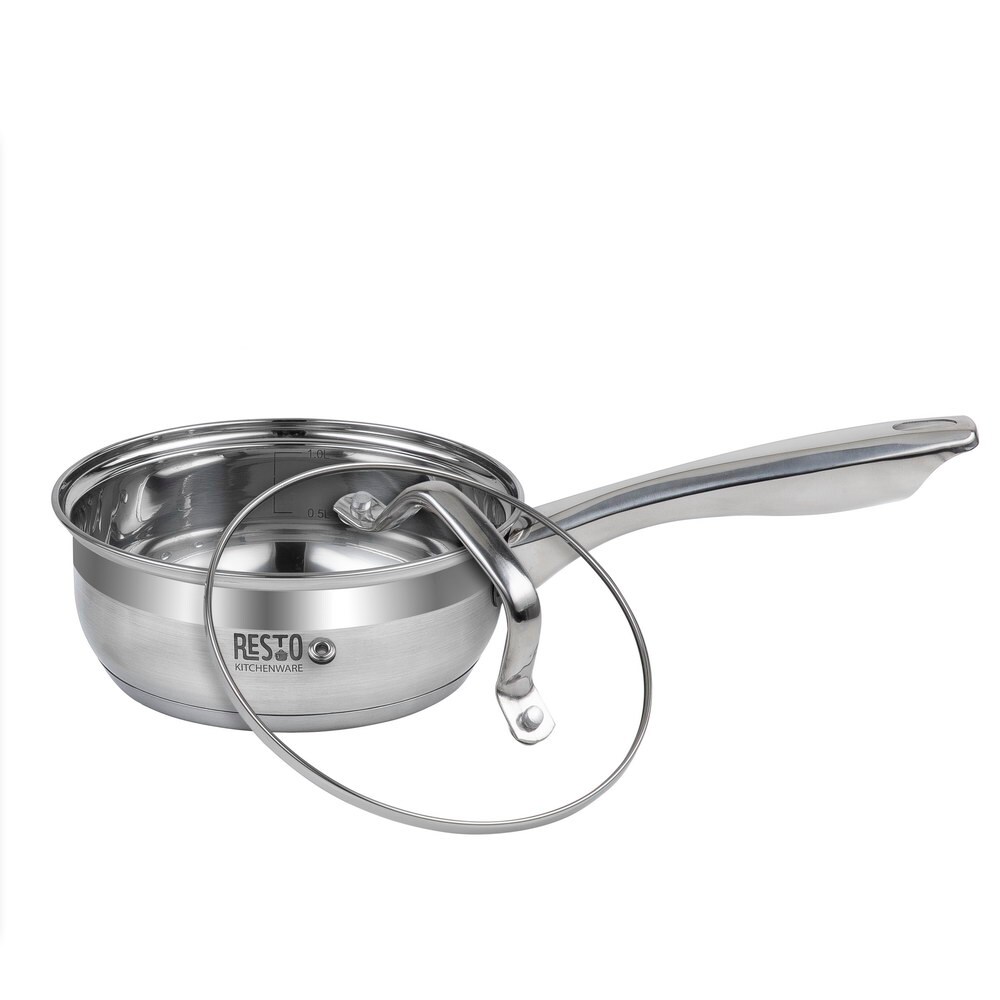 Resto Libra 92001 Stielkasserolle Ø 16 cm – 1,4 l, Edelstahl 18/10 – Induktionsgeeignet – Mit Glasdeckel und Messskala Image