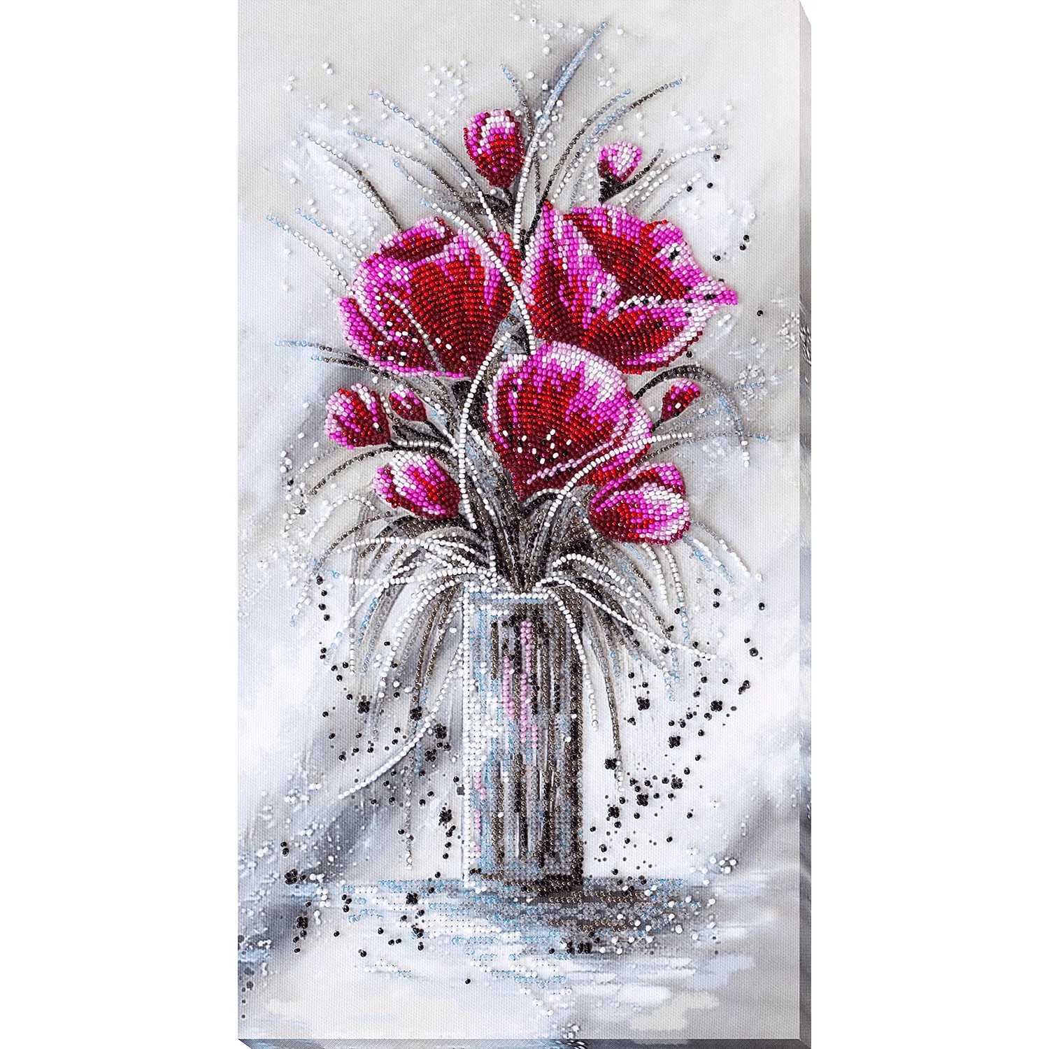Perlen-Stickbild Red Emerald Blume, 22 x 40 cm
