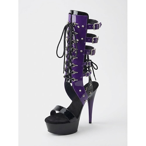 Damen-Plateau-Stiefel mit 15 cm Absatz – Schnürstiefel mit Nieten, Stilettoabsatz und perfekt für Pole Dance und Partys im Nachtleben Clubkleidung Image