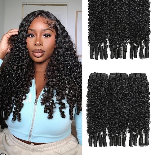 4 Bündel Haarwebereien Brasilianisches Haar Lockig Wogende Wellen Haarverlängerungen Echthaar Echthaarverlängerungen 8-30 Zoll Schwarz Natürliche Farbe Schlussverkauf Dick Für schwarze Frauen Image
