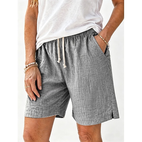 Damen Bermudashorts Shorts aus Baumwollleinen Shorts Sommershorts Urlaub Mode Streetwear Kurz Hohe Taille Tasche Elastischer Bund Bequem Weich Atmungsaktiv Dehnbar Täglich Outdoor Straße Blau Grün Image
