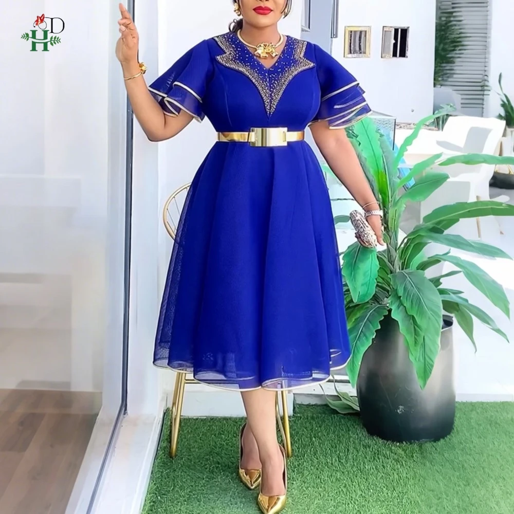Afrikanische Kleider für Frauen Plus Größe Afrika Kleidung Dashiki Ankara Frühling Outfits Kleid Elegante Muslimische Hochzeit Party Midi Kleid