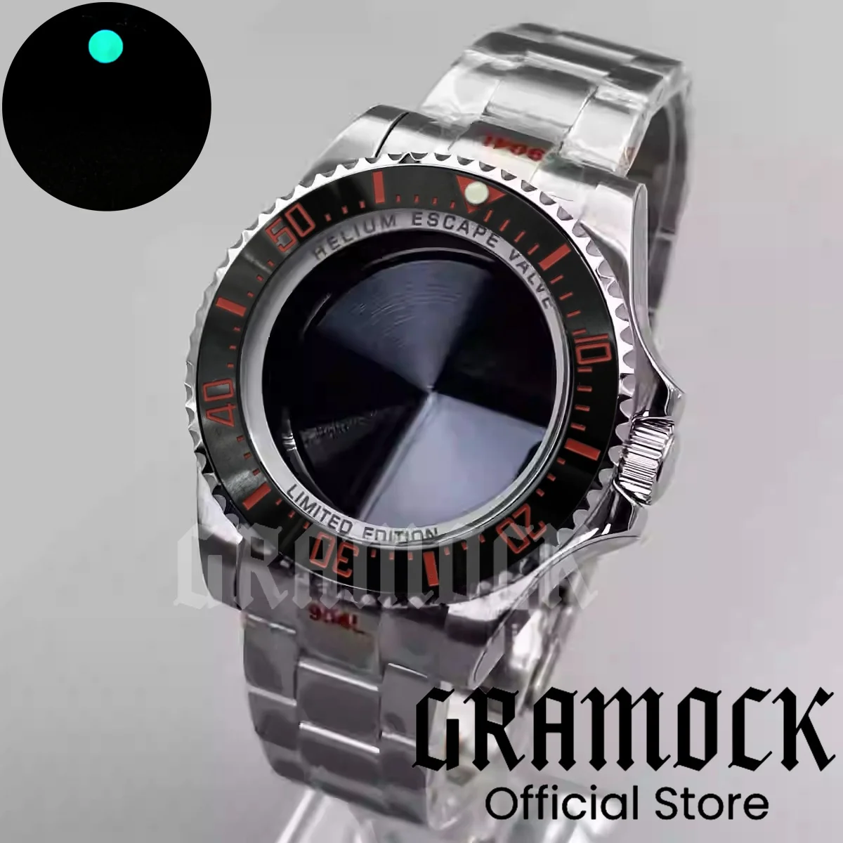GRAMOCK 44 mm Edelstahl DEEP SEA Homage Big Watch Case Strap Set Keramiklünette passend für NH34 NH35 NH36 ETA2824 PT5000 Uhrwerk Image