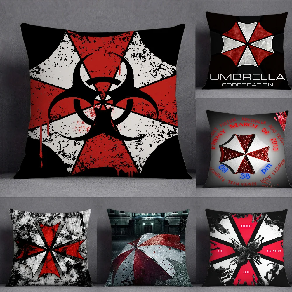 Game R-Resident E-Evil U-Regenschirm-Kissenbezug, quadratisch, doppelseitiger Druck, kurzer Plüsch-Sofa-Kissenbezug, Schlafzimmer-Nachttischkissen