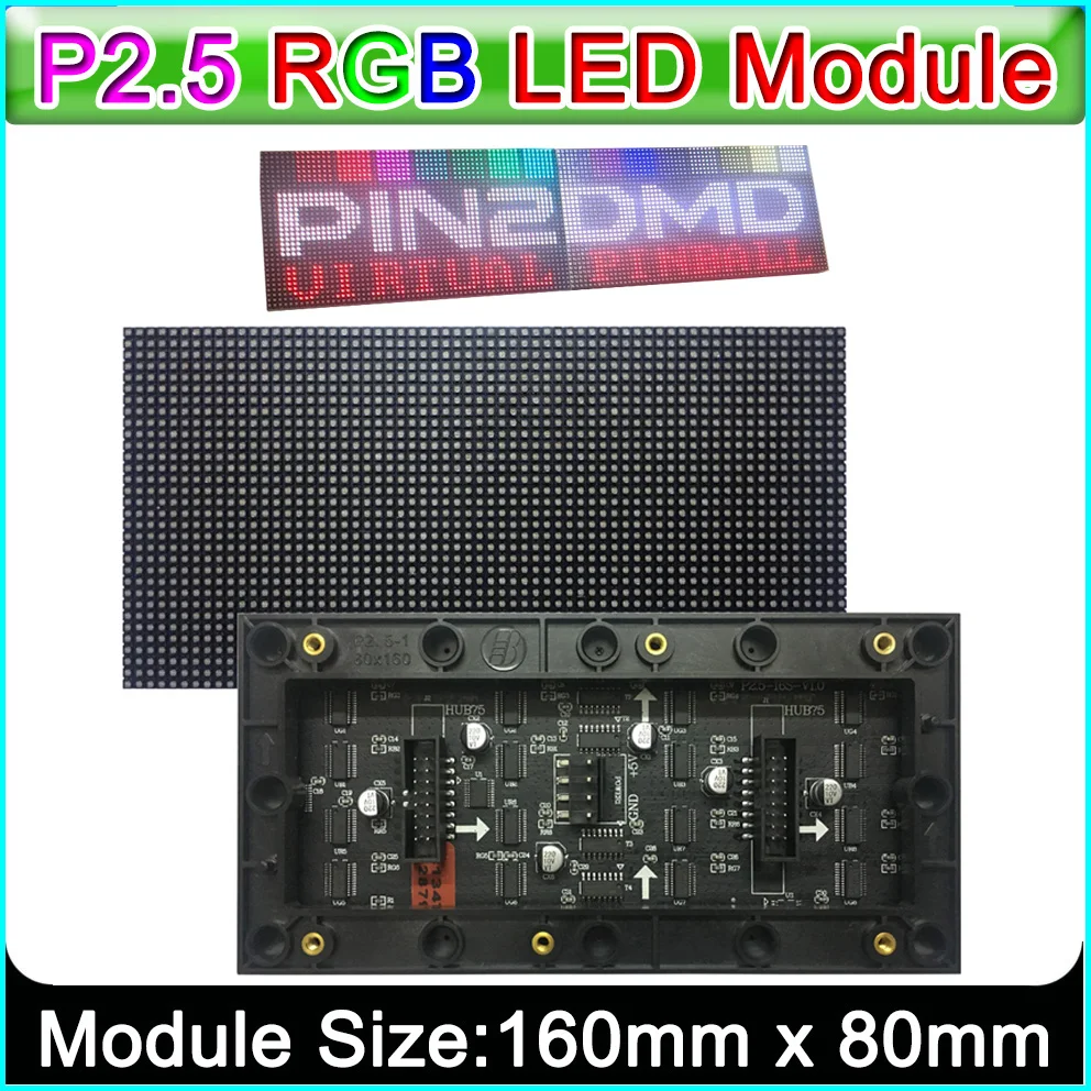 NON-PWM-Chipsatz P2.5 RGB LED 64×32 P2.5 1/16 Scan, 160 mm x 80 mm, Pinball Machine LED-Panel, P2.5 LED-Matrix, kompatibel mit PIN2DMD Image