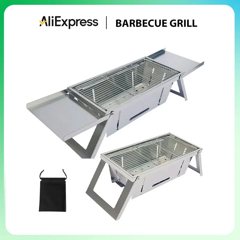 Klappbarer Grill aus Edelstahl für Zuhause und im Freien, Holzkohle-Kebabs, rauchfreier, tragbarer, zusammenklappbarer Grill Image