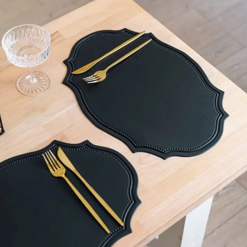 1/4/6PCS Geformte PU Tischset Set Kunstleder Küche Esstisch Pad Luxus Schwarz Rosa Grün Tischset Geschirr Cafe Pad herkeseupuk