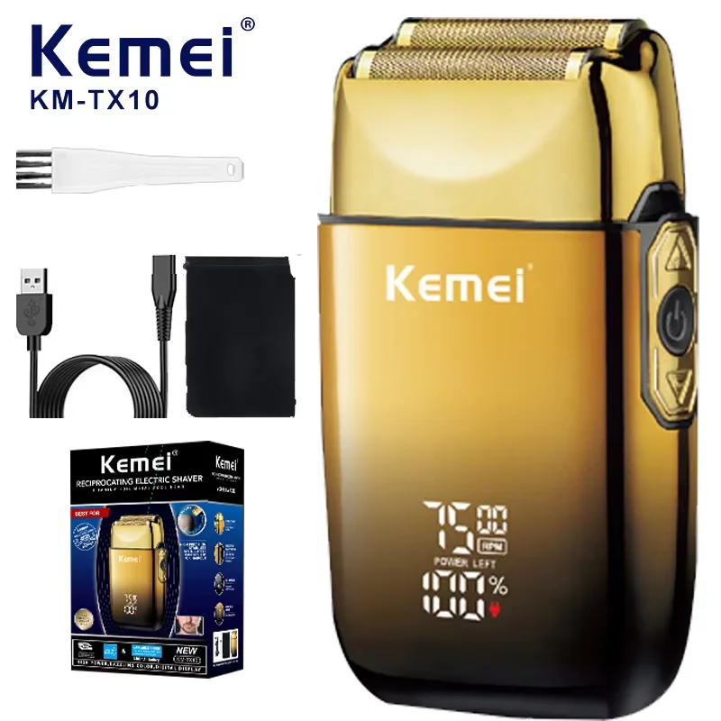 Kemei TX10 Wiederaufladbarer Elektrorasierer mit Metallgehäuse für Männer, Haar- und Bartschneider, Elektrorasierer für Glatzenrasur, Finishing-Fade-Funktion Image