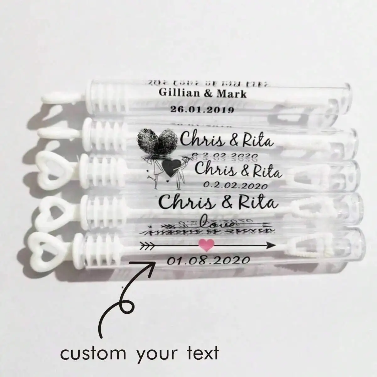 100 5 x 2,5 cm personalisierte rechteckige Hochzeitsaufkleber, transparente Klebeetiketten mit individuellem Logo und Namen, Datum für besondere Zwecke Image