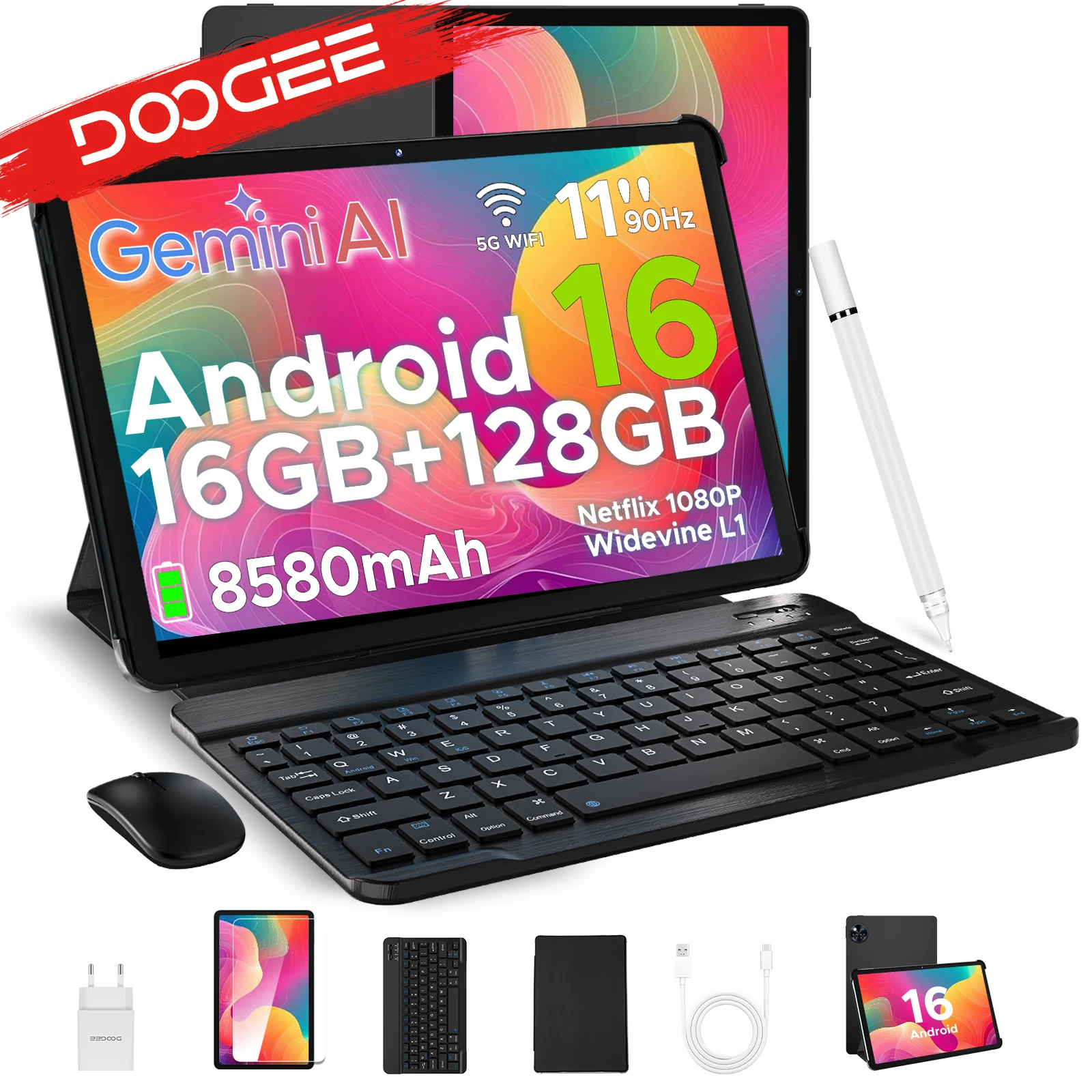DOOGEE U11 Android 16 Tablet-PC 11 Zoll Ultra-Klares 90Hz Display 4GB RAM 128GB ROM 8580mAh Akku Dual-Lautsprecher Unterstützt Widevine L1 Pad-PC Image