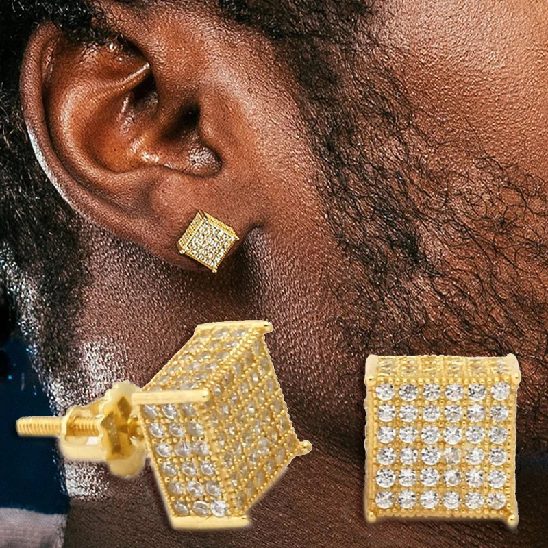 Luxus Männer Stud Ohrringe Homme Hip Hop Rock Gold Farbe Bling Iced Out AAA + Zirkon Schraube Ohr Piercings Mode schmuck OHE153