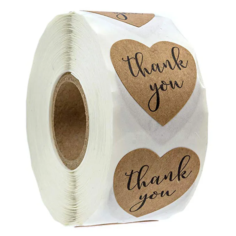 1in natürliche Kraft danke Aufkleber Herzform Siegel Etiketten 50-100 stücke Aufkleber Scrap booking für Paket Briefpapier Aufkleber Image