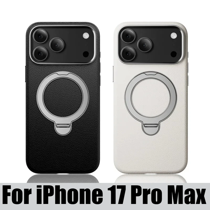 Business Sle 360° ° Rotierender magnetischer Ständer aus Lychee-Leder für iPhone 17 Pro Max 17 Pro, stoßfeste Oberschicht aus Rindsleder Image